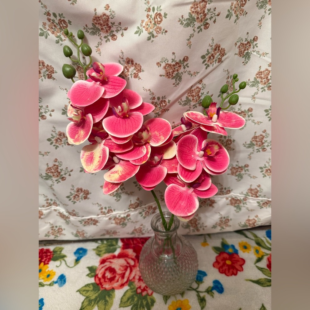 Pink Orchid Floral Arrangement in Glass Vase
